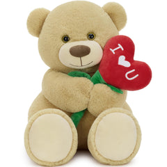 Karister teddy bear with heart-shaped flower, a romantic keepsake for couples.