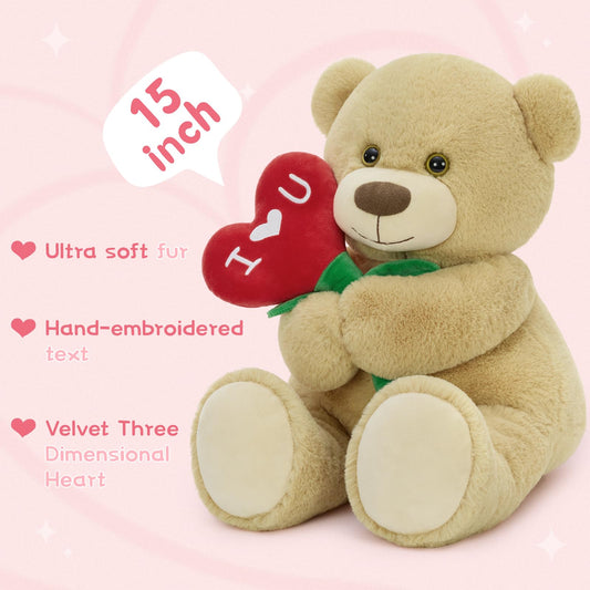 Karister teddy bear with I Love U embroidery, ideal for sentimental gifts.