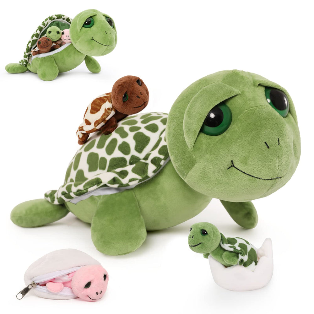 Karister turtle plush with babies inside shell for cuddly play.