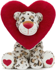 Karister Valentines Leopard Plush with heart hood, ideal for cozy hugs and gifting.
