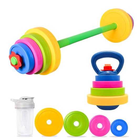 Kasebro water-fillable barbell ready for safe, adjustable kid workouts