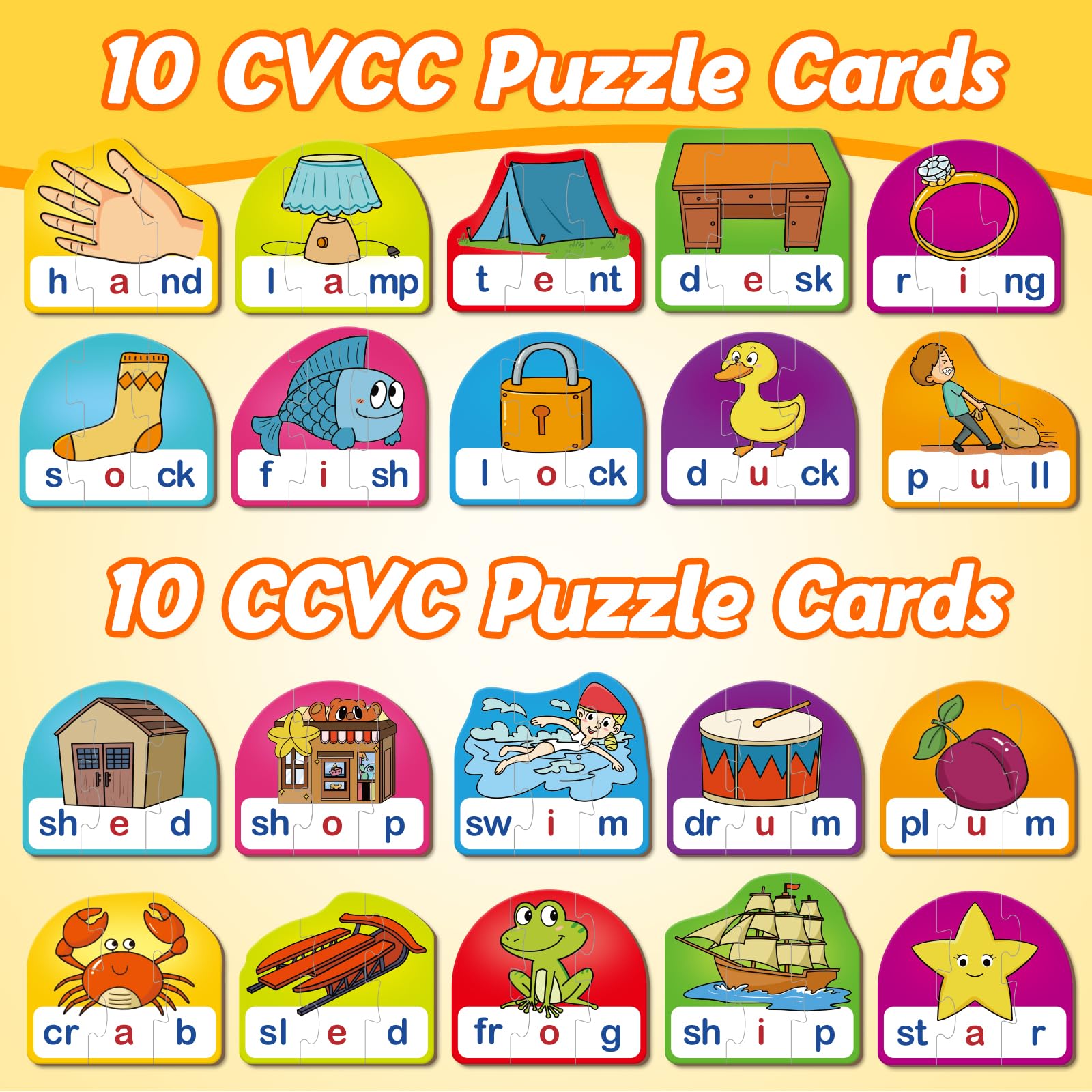 Kasfalci color-coded vowels and consonants puzzle pieces aid word structure.