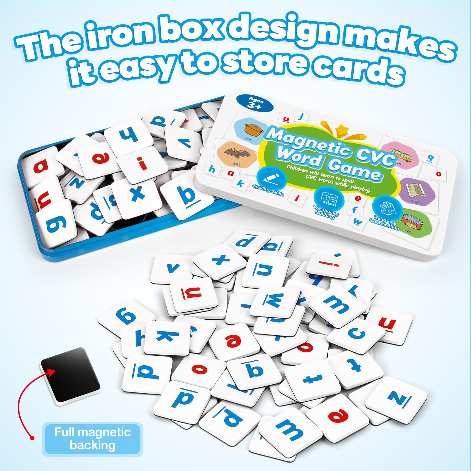 KASFALCI iron box storage keeps magnets and flash cards organized for classroom use.
