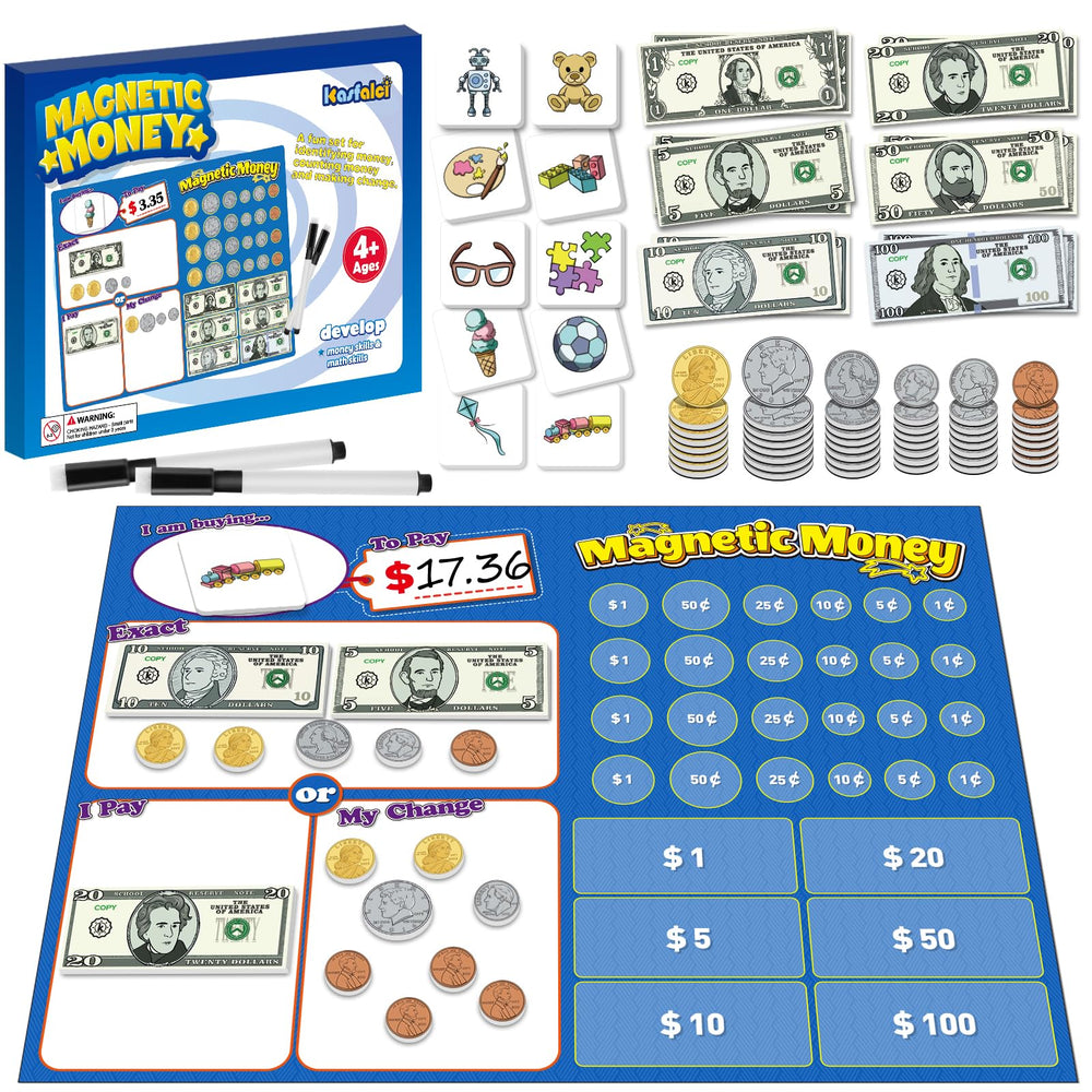 Kasalci magnetic money coins for kids helping with recognition and counting