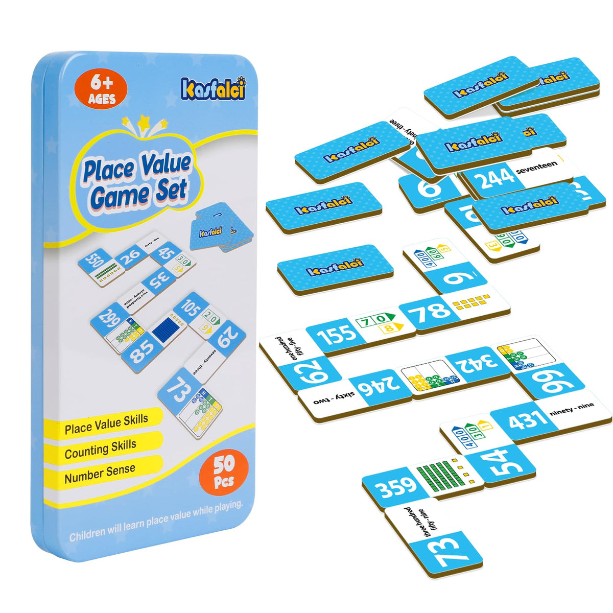 Kasfalci Place Value Dominoes Set front illustrations for engaging math practice