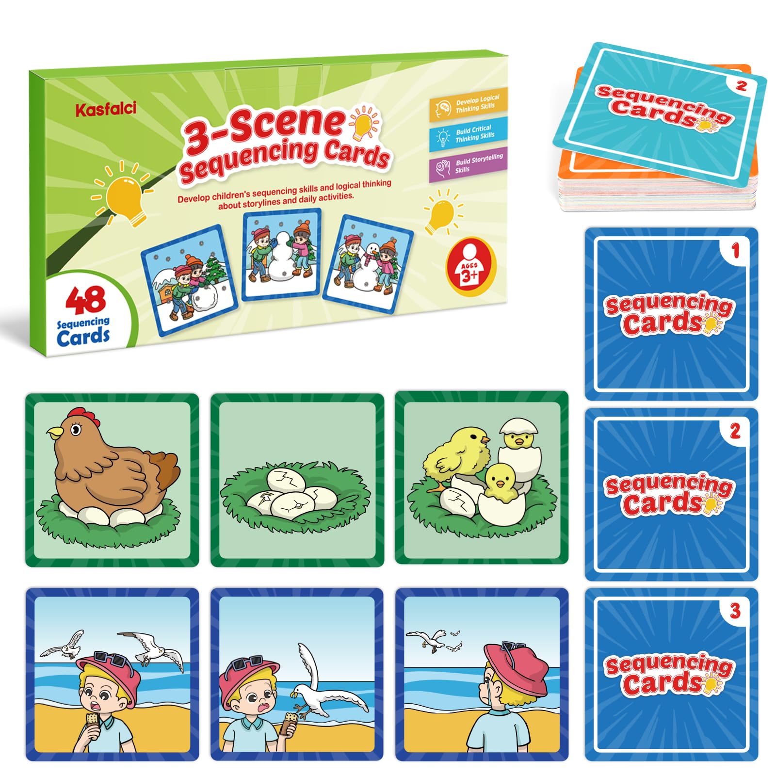 KASFALCI Sequencing Cards: 48-card set for 16 stories, ideal for preschool storytelling.