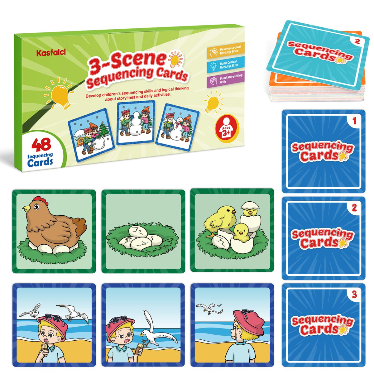 KASFALCI Sequencing Cards: 48-card set for 16 stories, ideal for preschool storytelling.