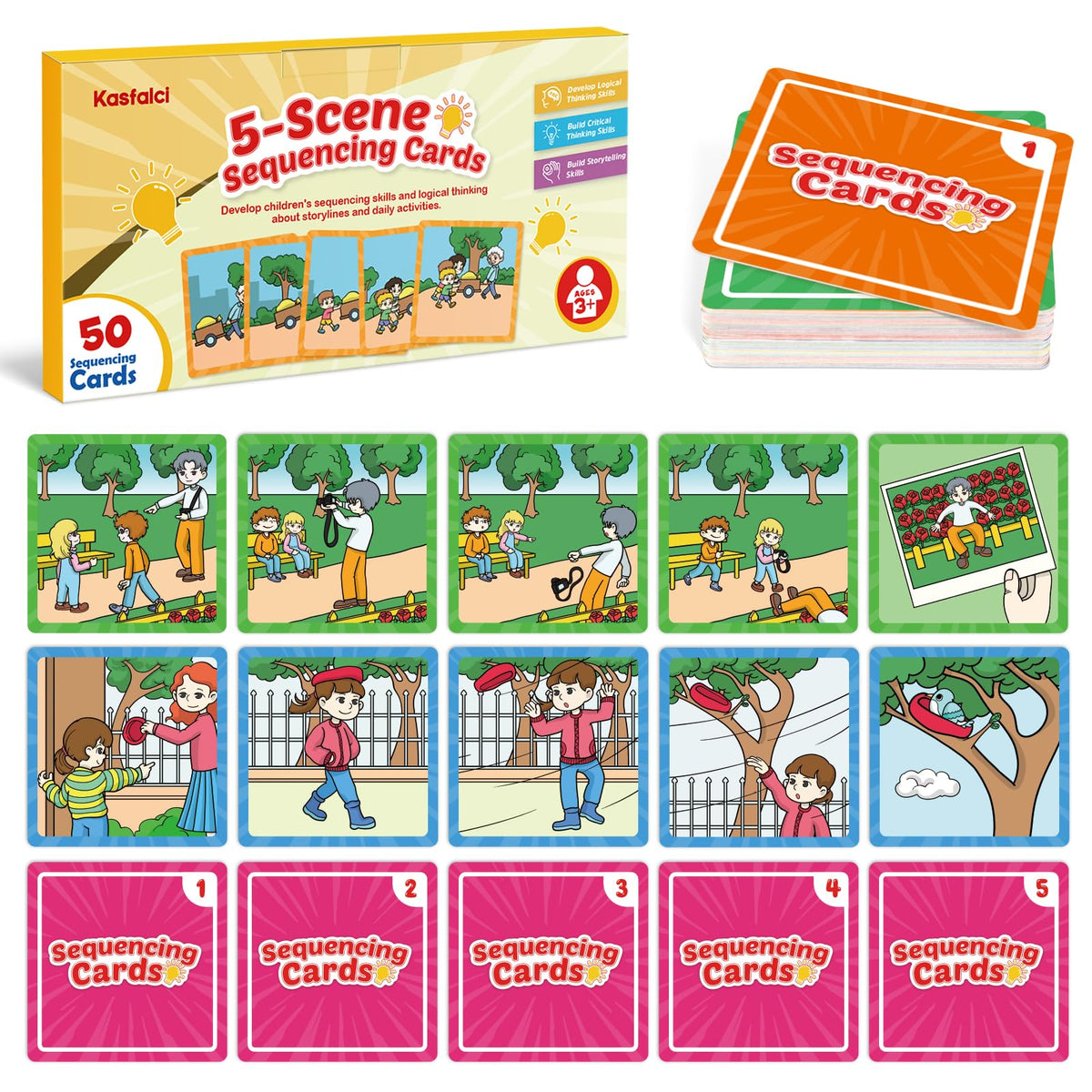KASFALCI Sequencing Cards set of 50 with vivid storytelling illustrations for learning.