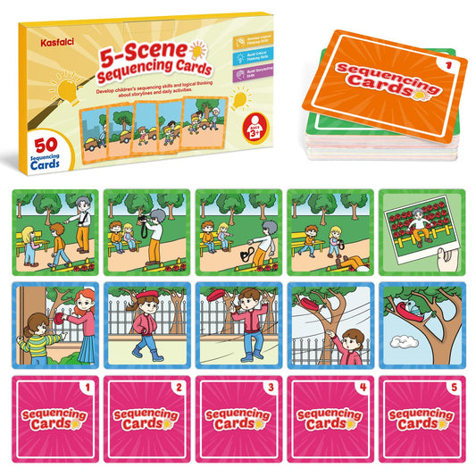 KASFALCI Sequencing Cards set of 50 with vivid storytelling illustrations for learning.