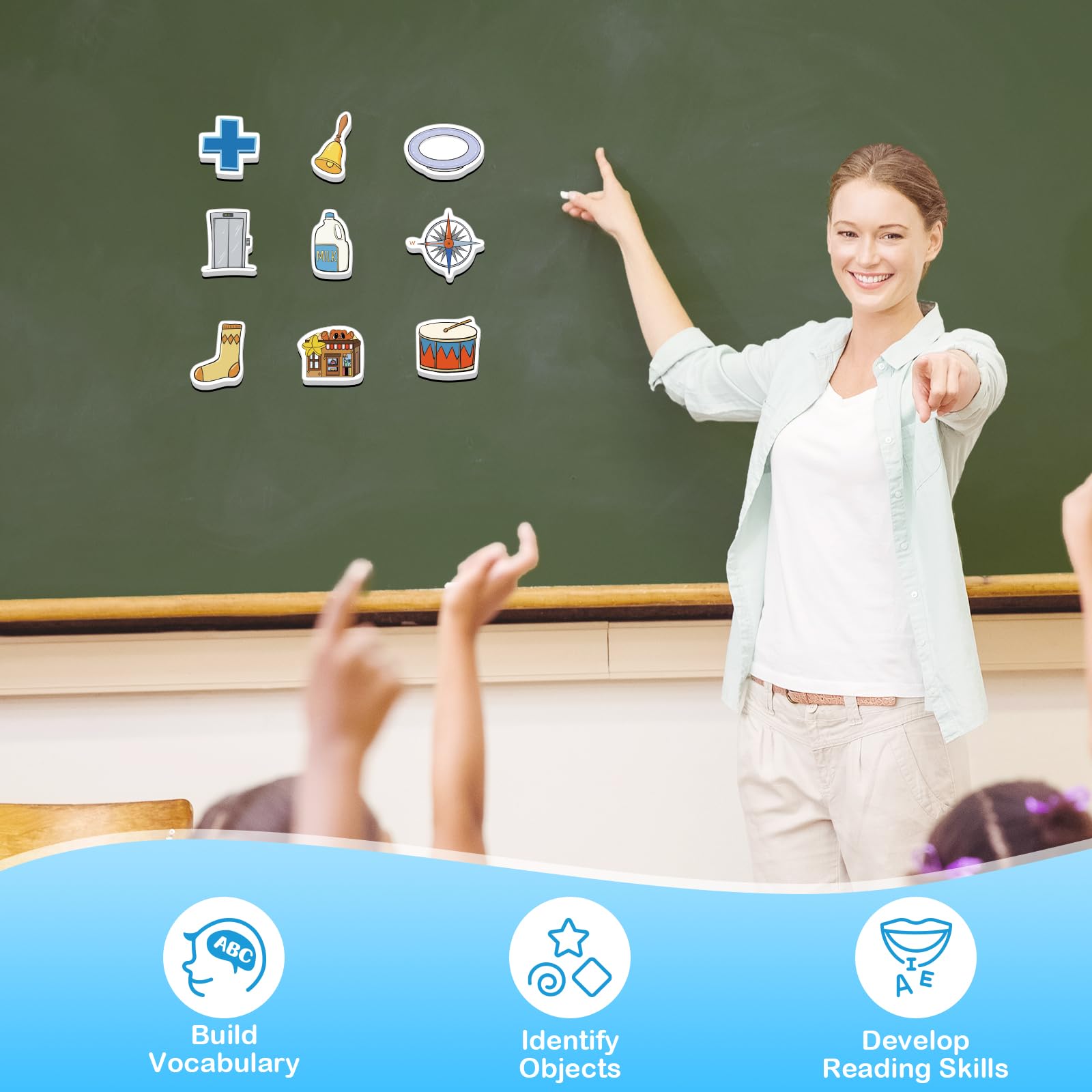 Kasfalci CVCC CCVC word cards and magnets enable hands-on spelling practice.