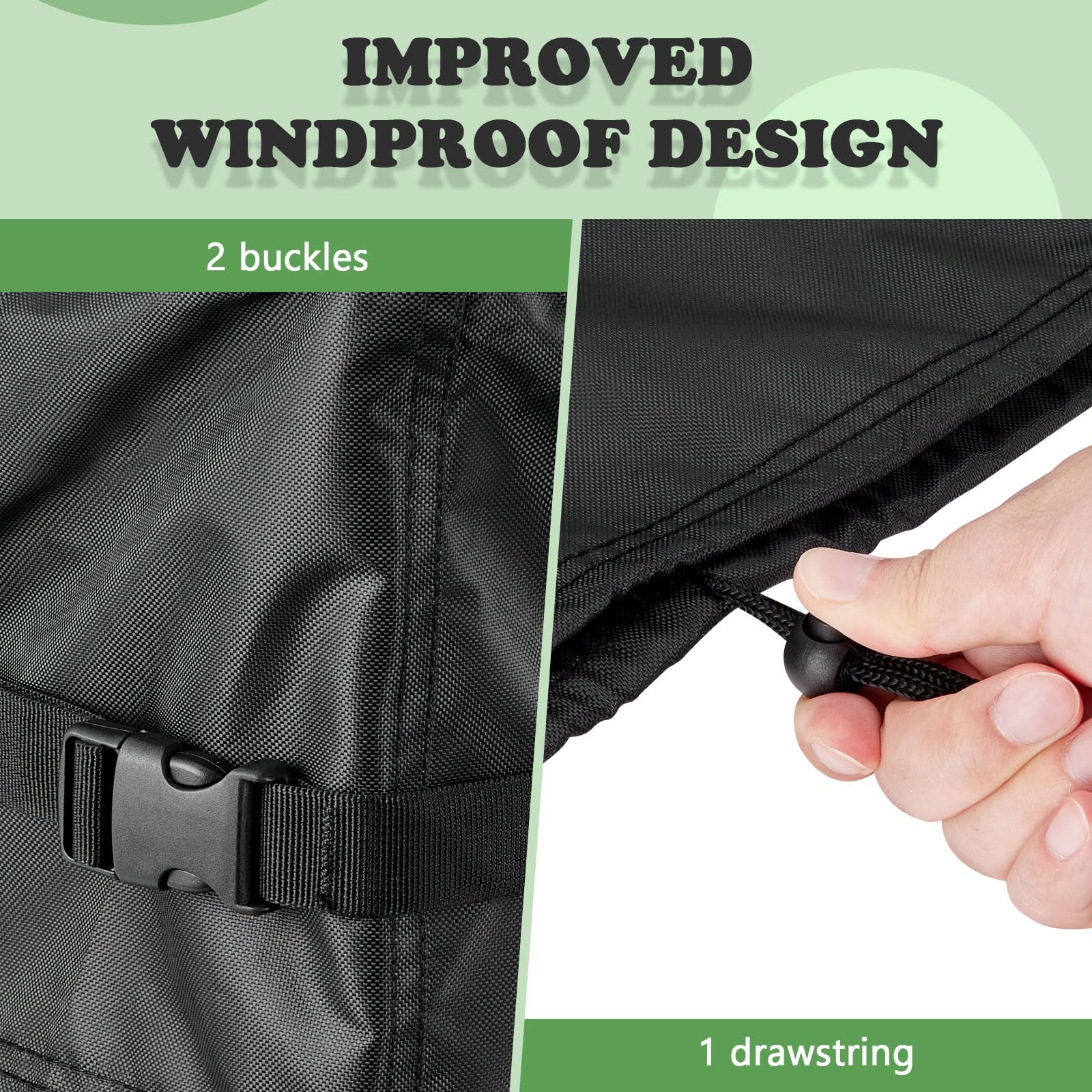 Kasla Sandbox Cover diagonal buckles and drawstring keep wind out.