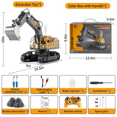 KASQERT 1:14 RC Excavator battery compartment shown for easy charging and long playtime