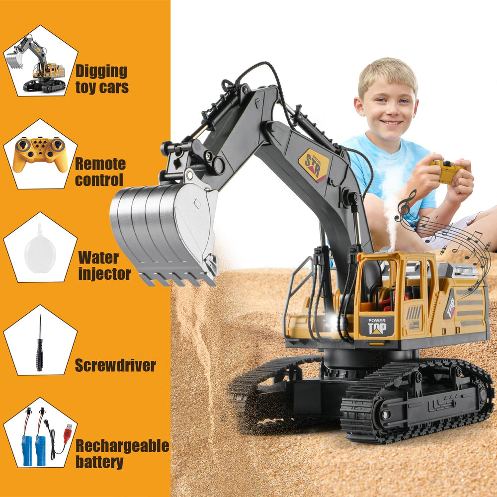 KASQERT 1:14 RC Excavator digging head close-up highlights metal build for durable sessions