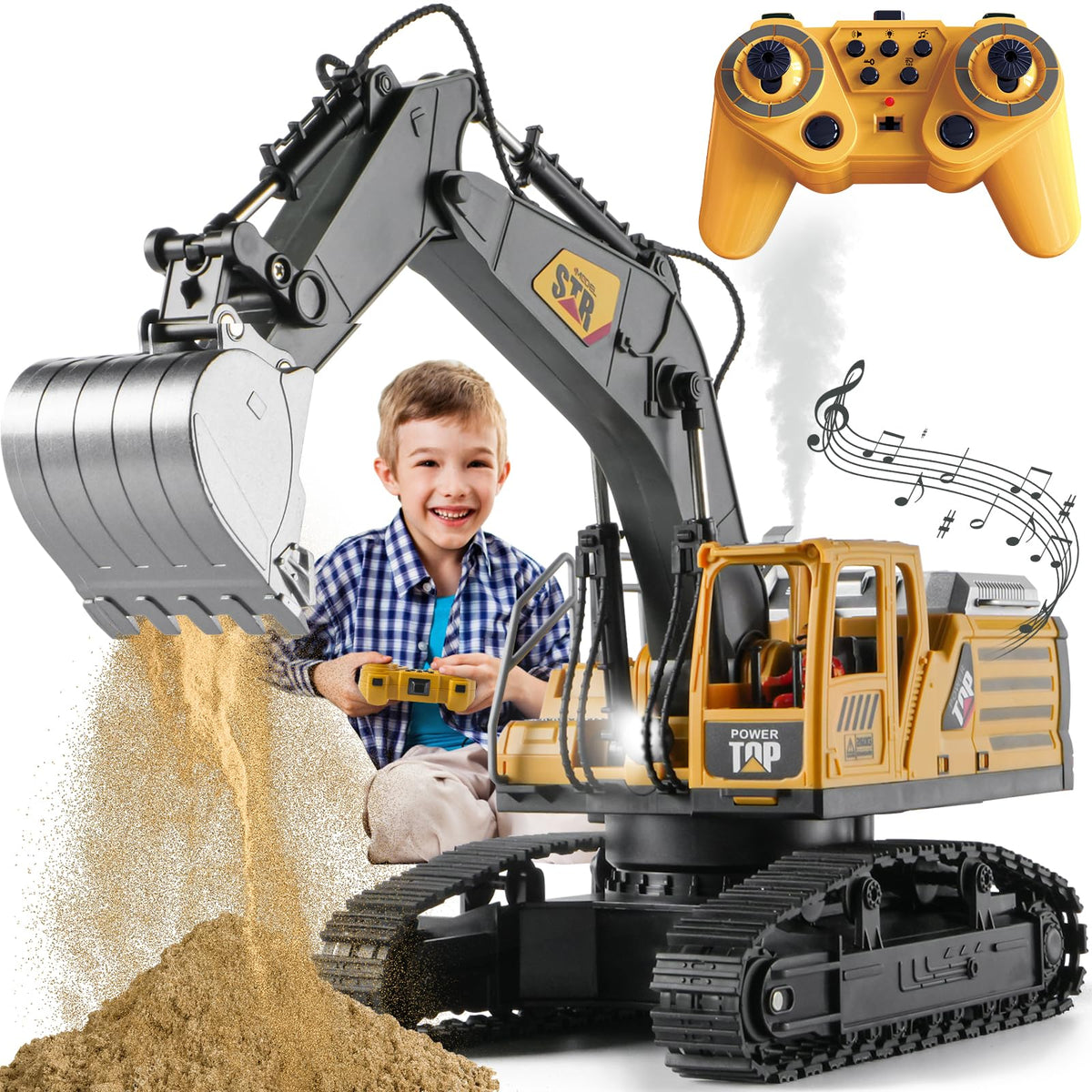 KASQERT 1:14 RC Excavator front view with durable digging head for realistic play