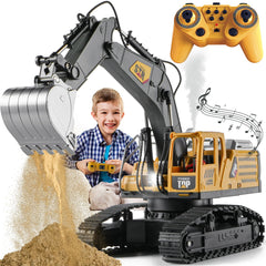 KASQERT 1:14 RC Excavator front view with durable digging head for realistic play