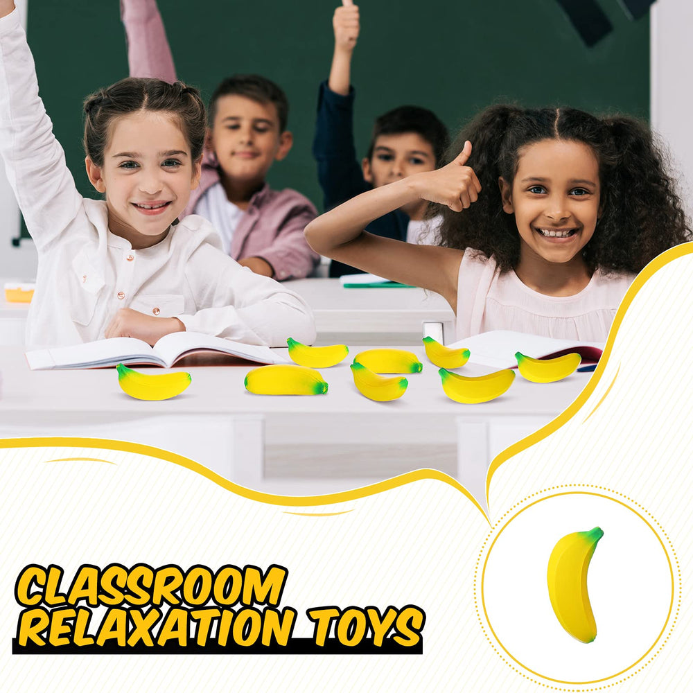 Kasyat banana stress toy in hands emphasizing portability.