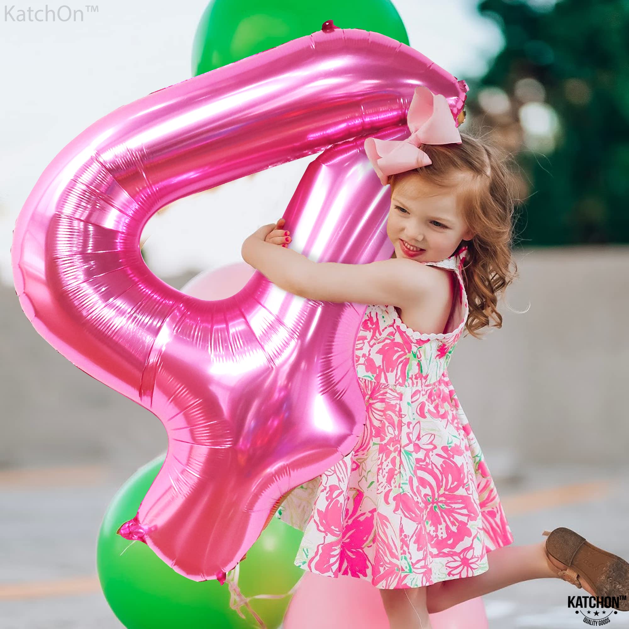 KatchOn 4th birthday pink foil balloon creates a striking centerpiece