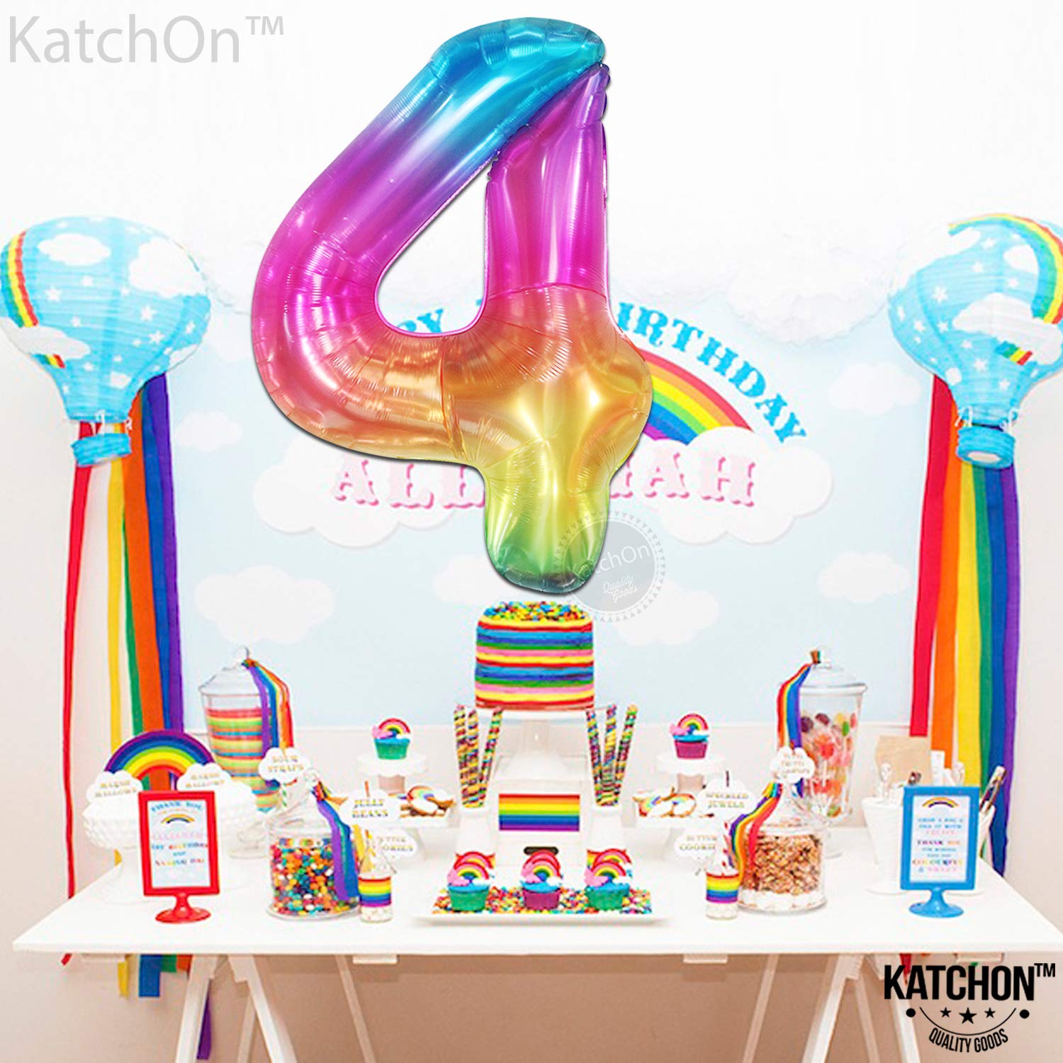 KatchOn 4-year-old birthday balloon offers reusable decorative option.