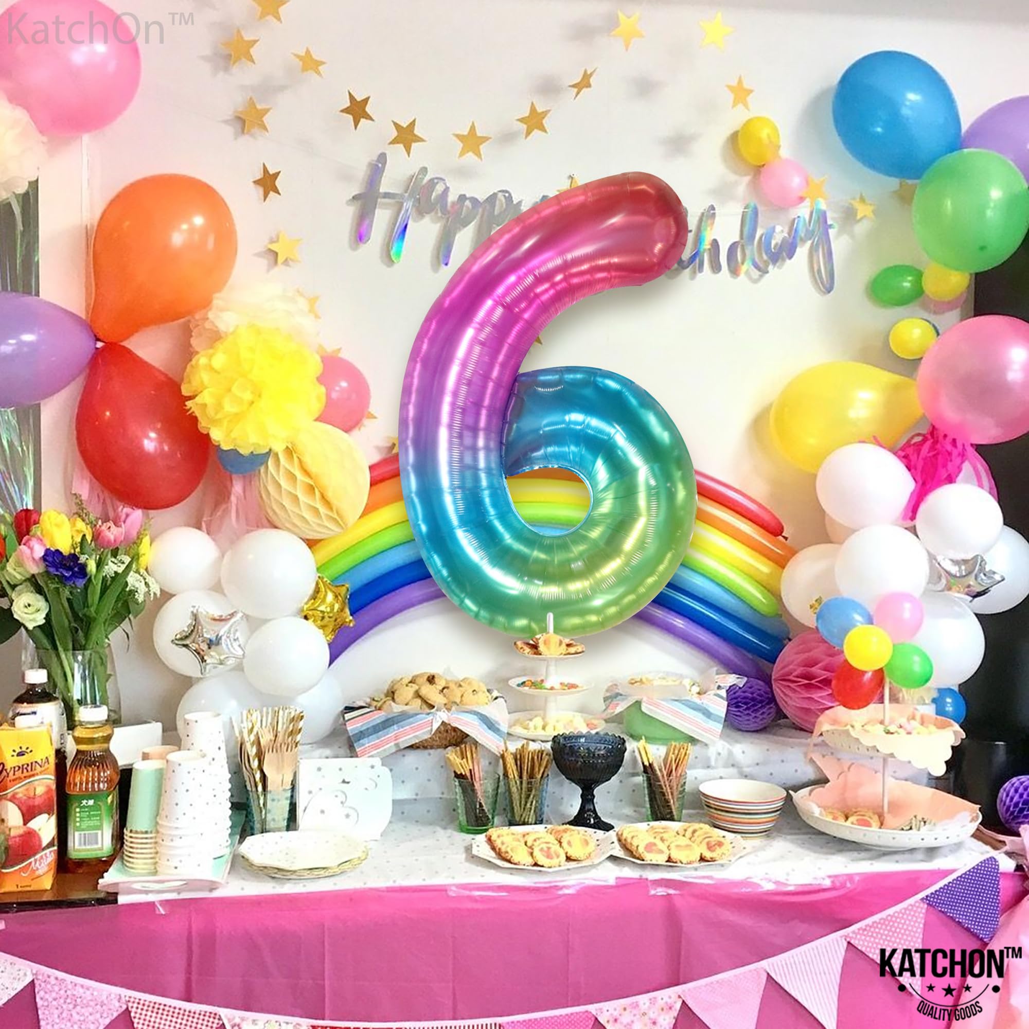 KatchOn 6th birthday balloon decor for girls creates magical rainbow vibes.