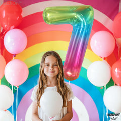 KatchOn 7th-birthday rainbow balloon suitable for girls and kids celebrations.