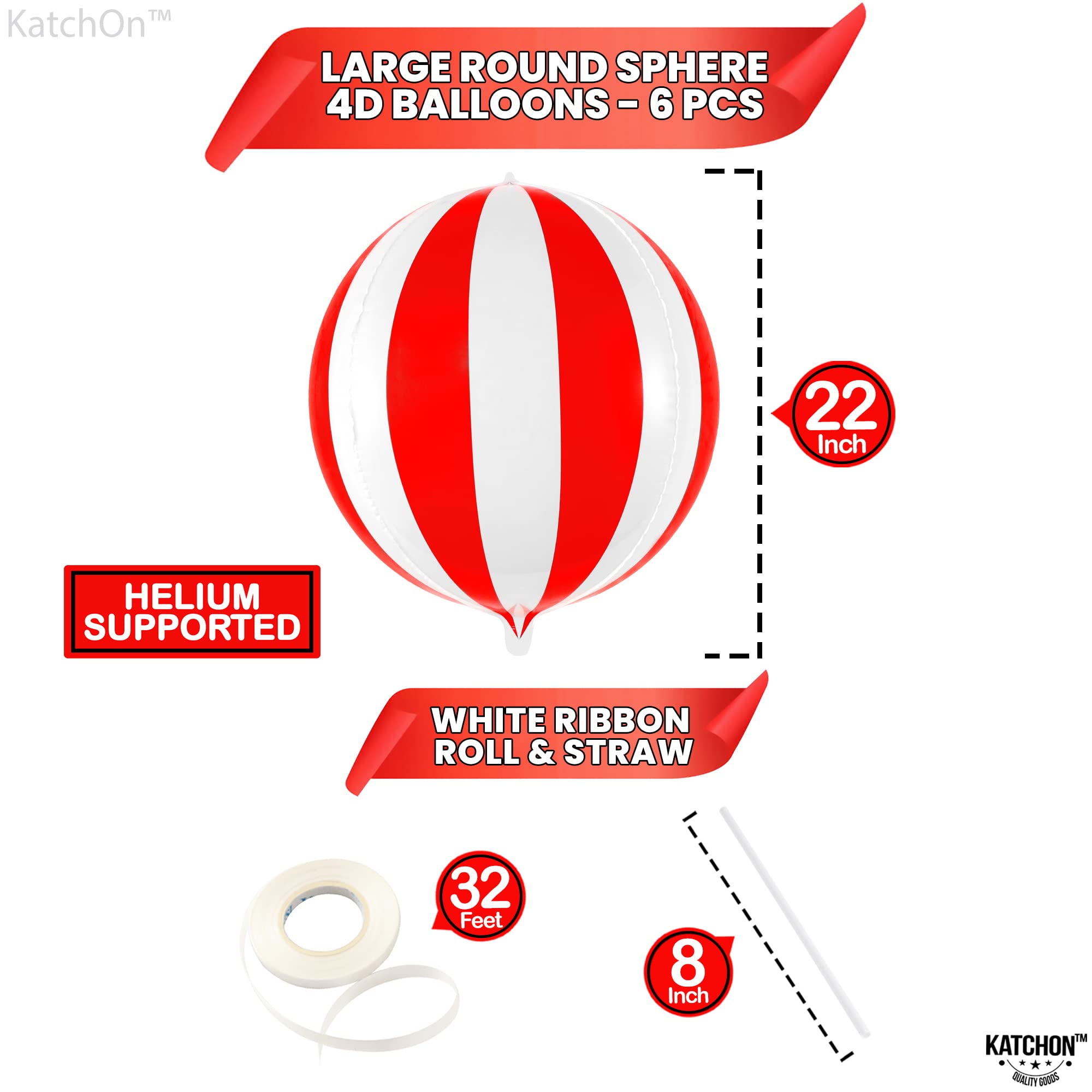 KatchOn large red white striped circus balloon closeup for display ideas