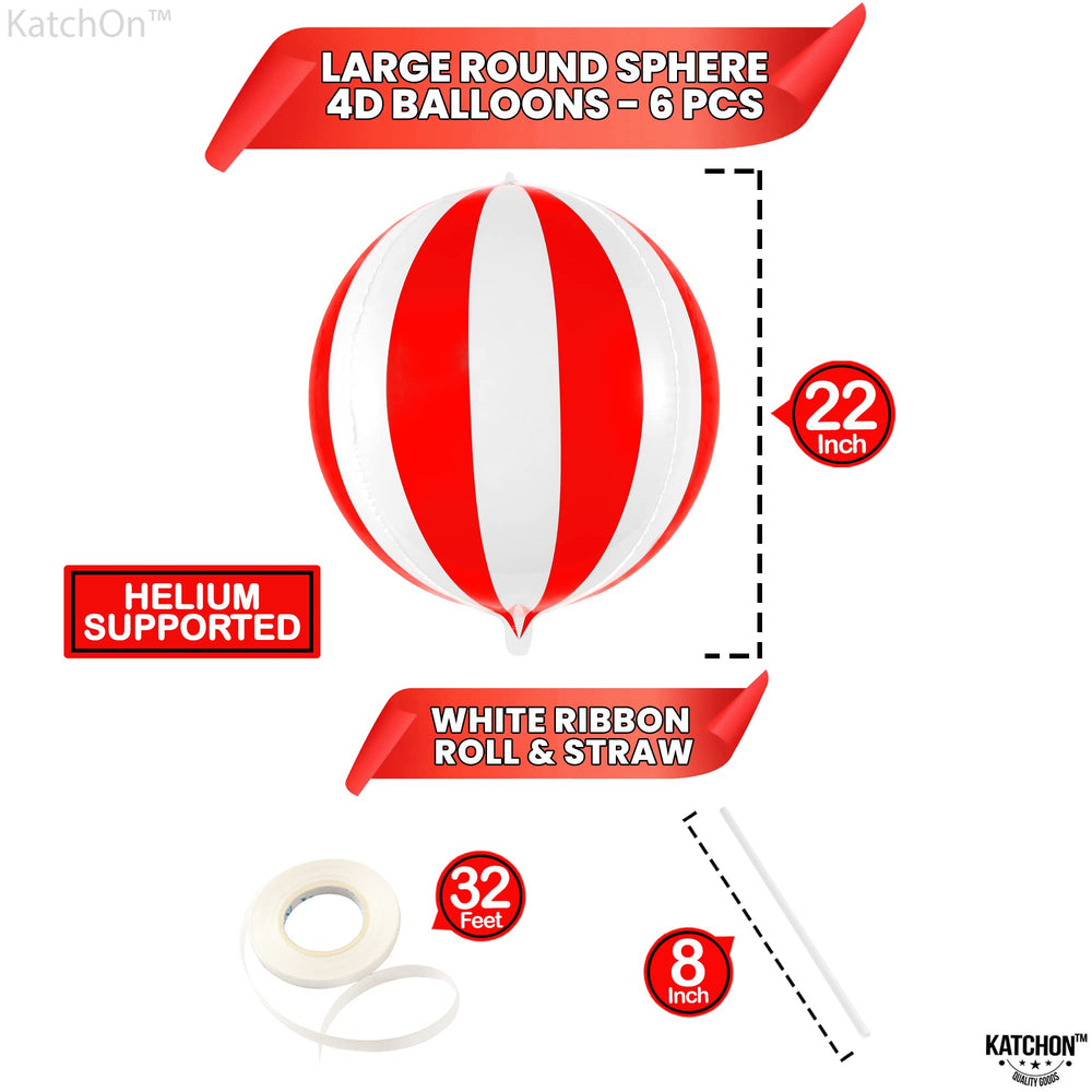 KatchOn large red white striped circus balloon closeup for display ideas