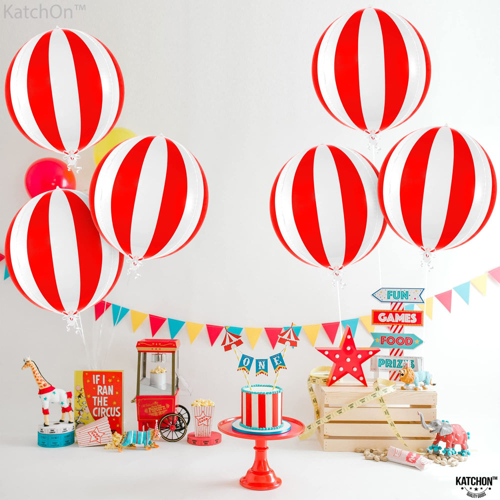 KatchOn birthday carnival balloon red white stripe centerpiece idea