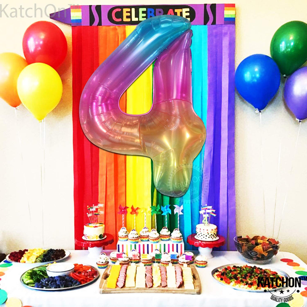 KatchOn foil 4-number rainbow balloon adds sparkle to celebrations.