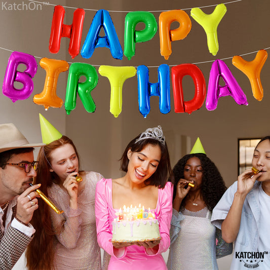 KatchOn rainbow foil letter balloons, 13 letters, perfect for bright birthday messages.