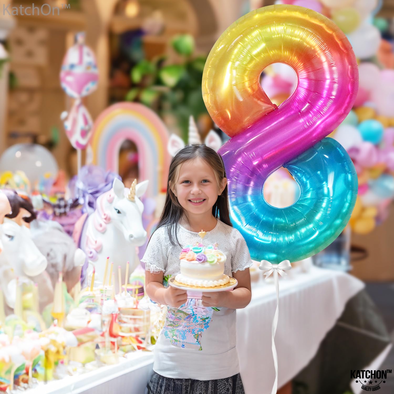 KatchOn foil number 8 balloon, large rainbow focal point for celebrations
