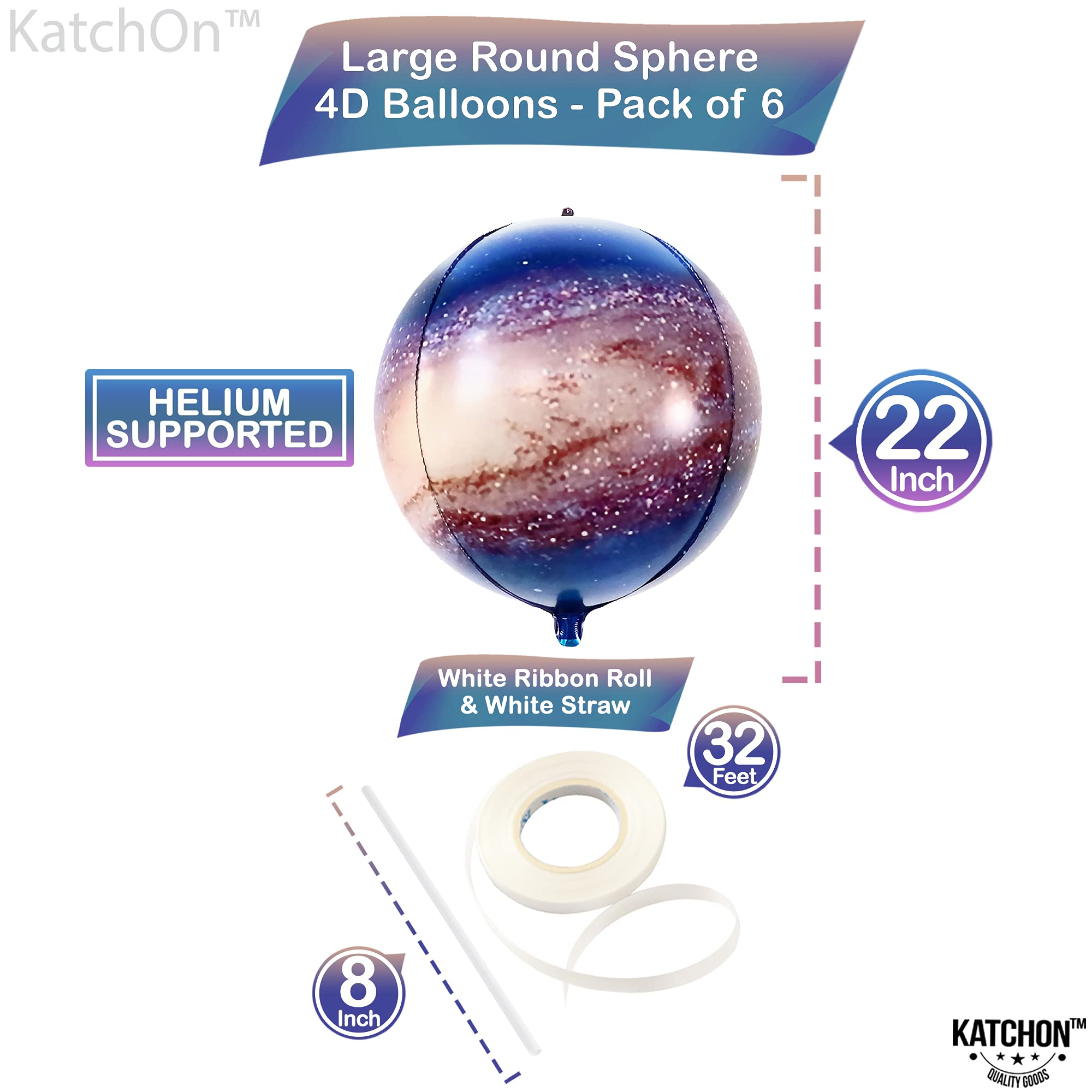KatchOn 4D sphere balloons—mirror-like surface for dramatic space party accents.