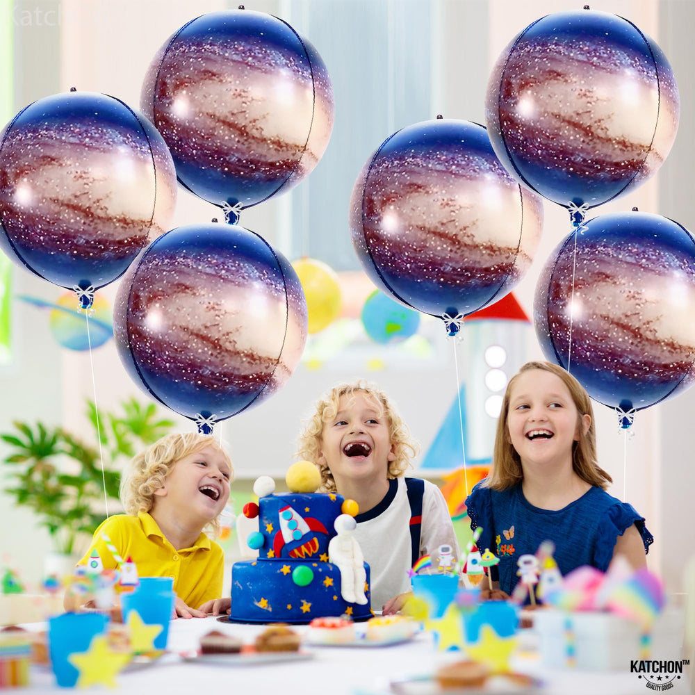 KatchOn galaxy balloons pack of six—closeup highlighting shiny foil finish.