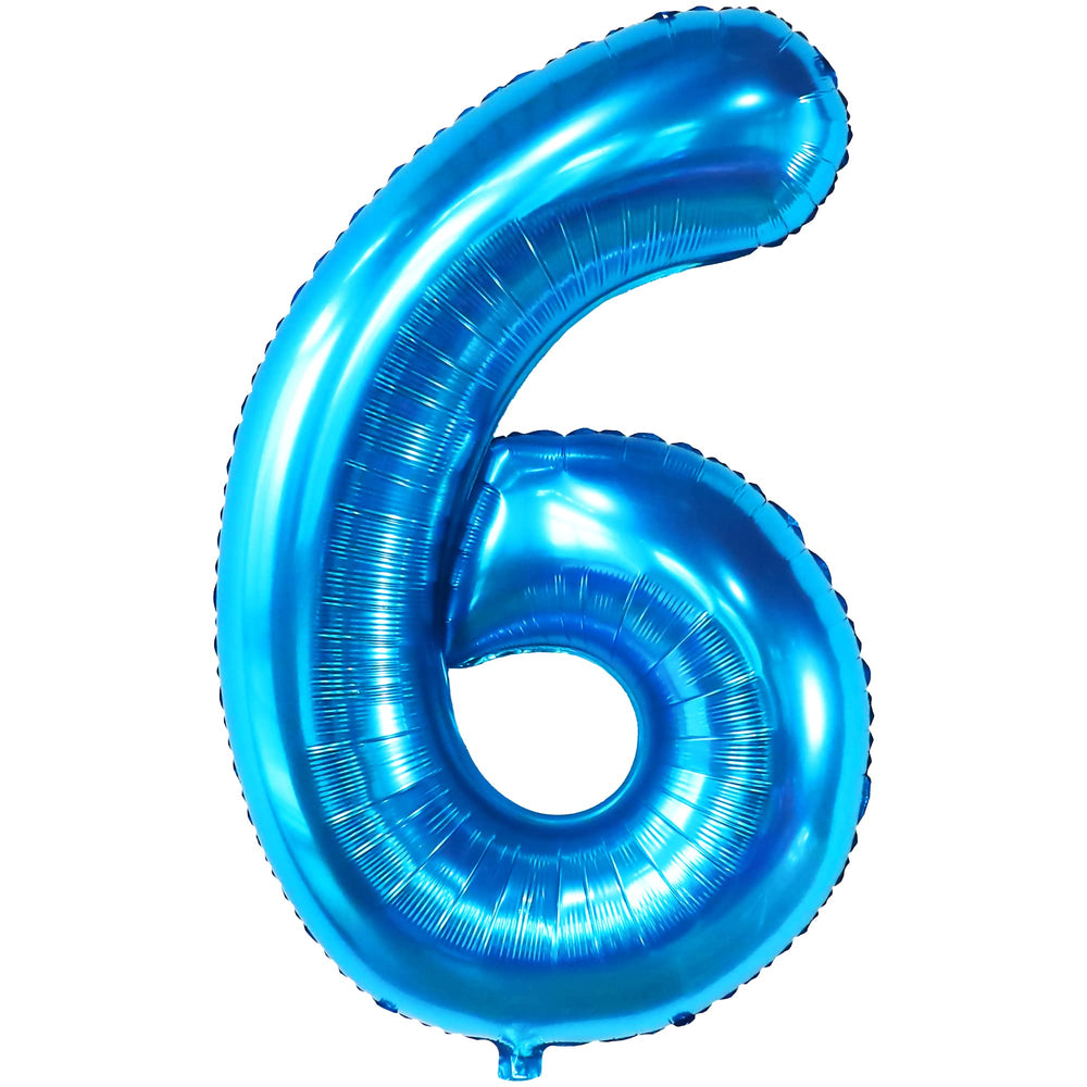 KatchOn giant blue number 6 balloon, 40-inch, ideal for 6th birthday celebrations and under-the-sea party decor.