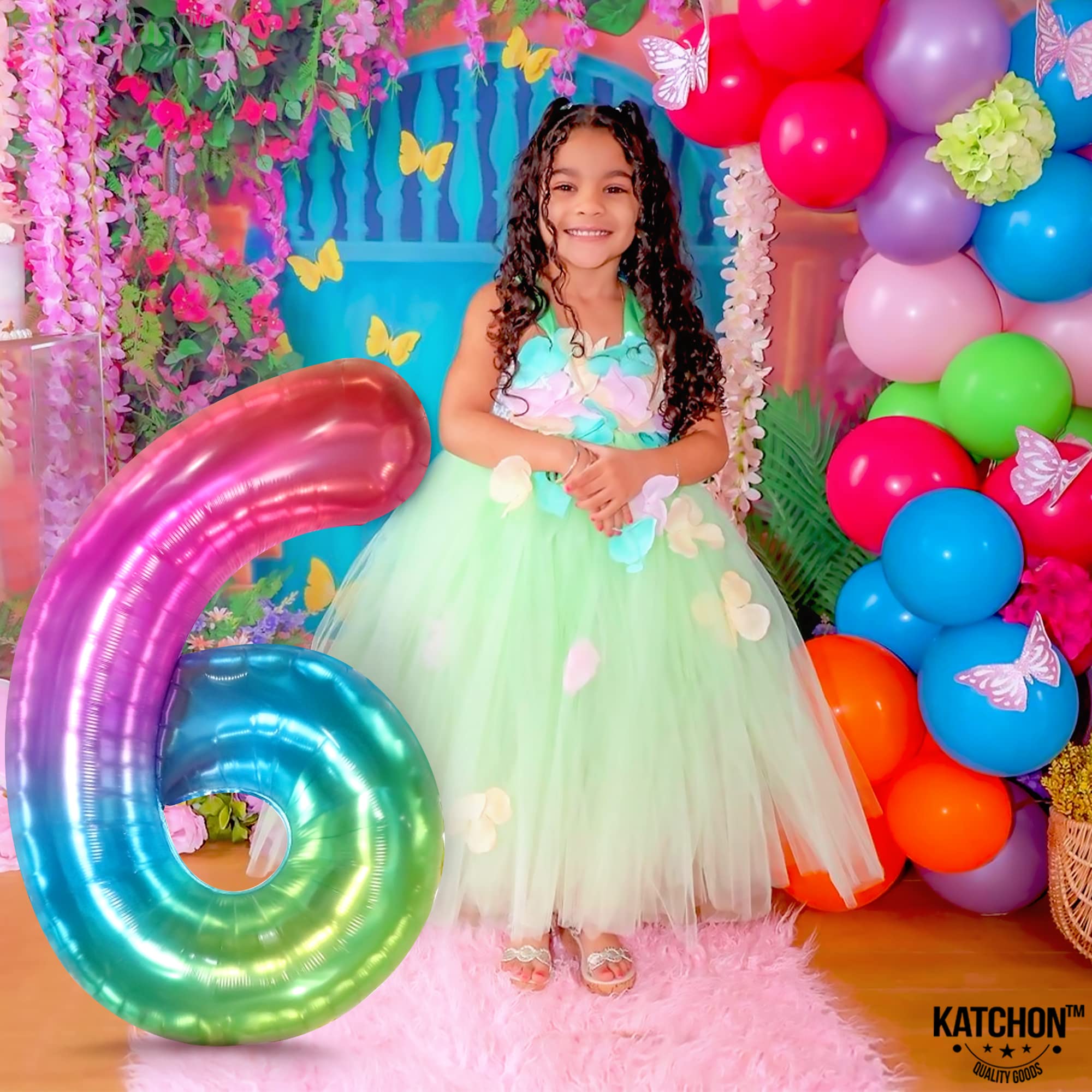 KatchOn rainbow gradient six balloon complements unicorn and rainbow themed party setups.