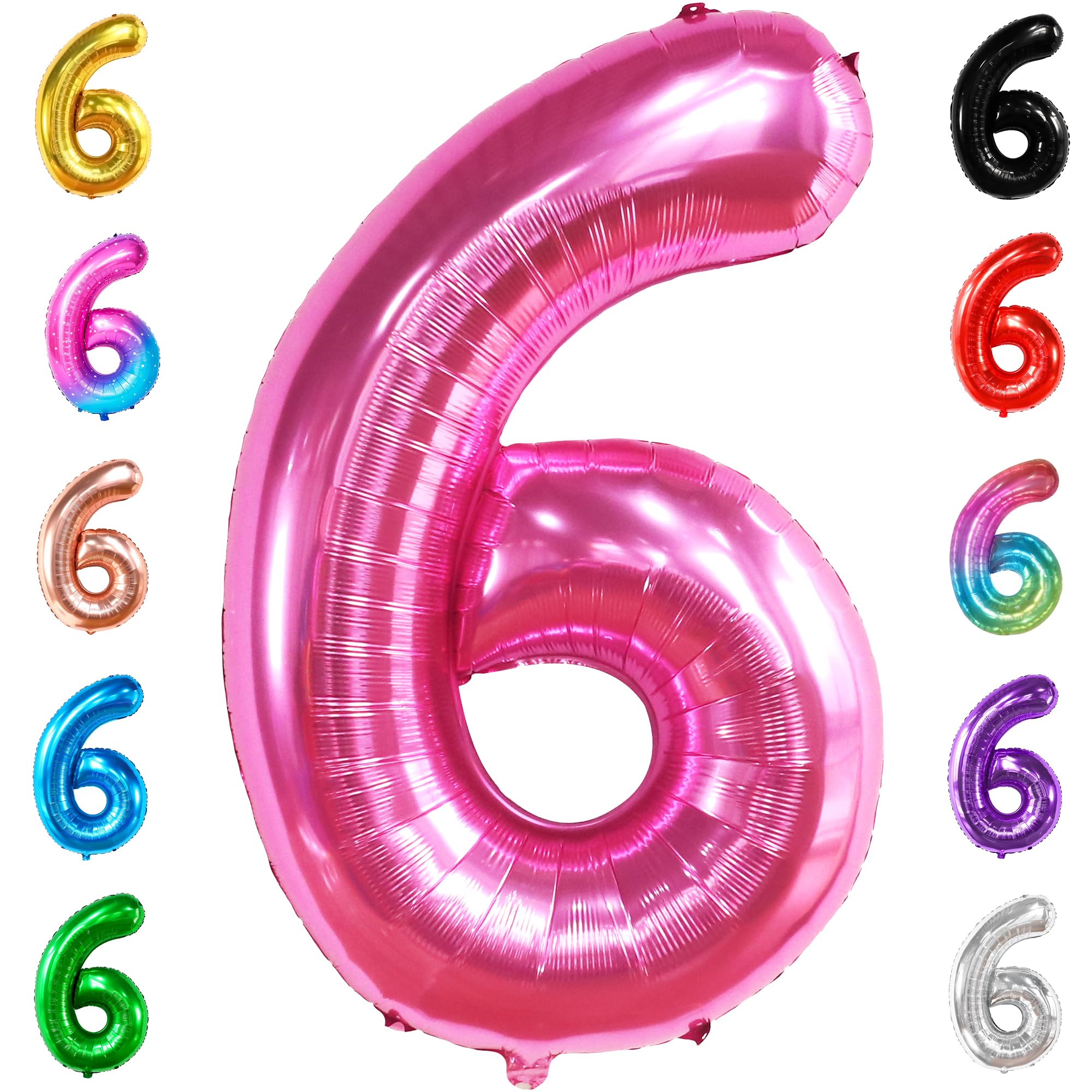 KatchOn giant hot pink number 6 balloon, 40-inch, ideal for standout 6th birthday photos.