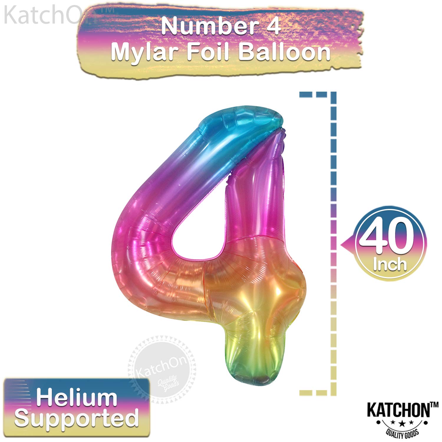 KatchOn giant rainbow number 4 balloon highlights a 4th birthday celebration.
