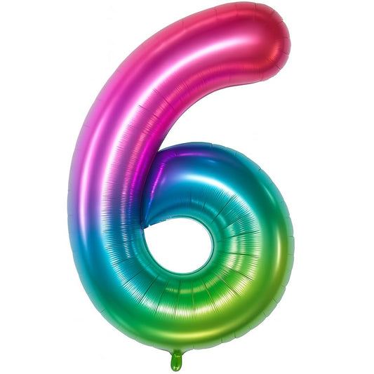 KatchOn giant 40 inch number 6 balloon in rainbow colors for a bold birthday backdrop.