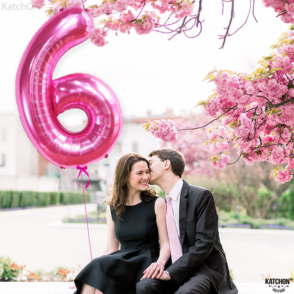 KatchOn giant pink number 6 balloon for eye-catching party moments.