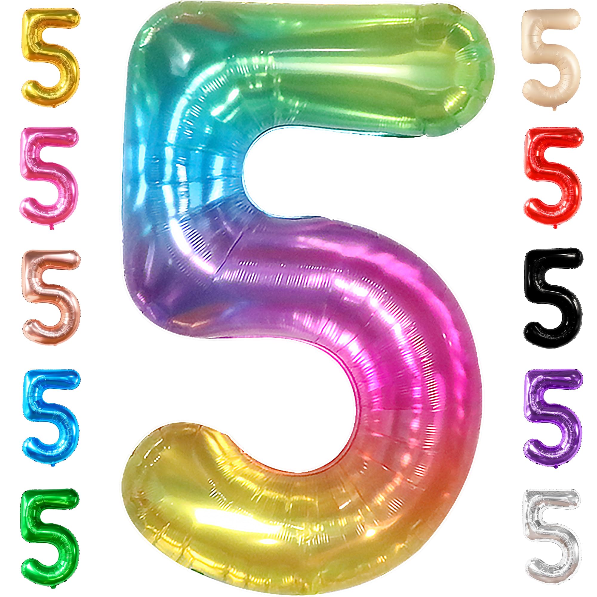 KatchOn giant rainbow number 5 balloon makes a bold focal point for a 5th birthday.
