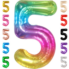 KatchOn giant rainbow number 5 balloon makes a bold focal point for a 5th birthday.