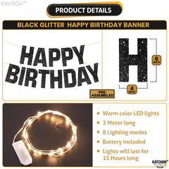 KatchOn LED warm-light banner adds soft illumination to birthday decor.