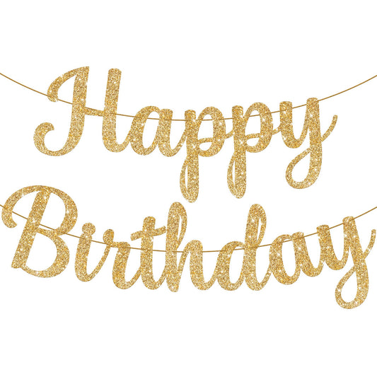 KatchOn glitter gold Happy Birthday banner, 10 feet, elegant party backdrop.
