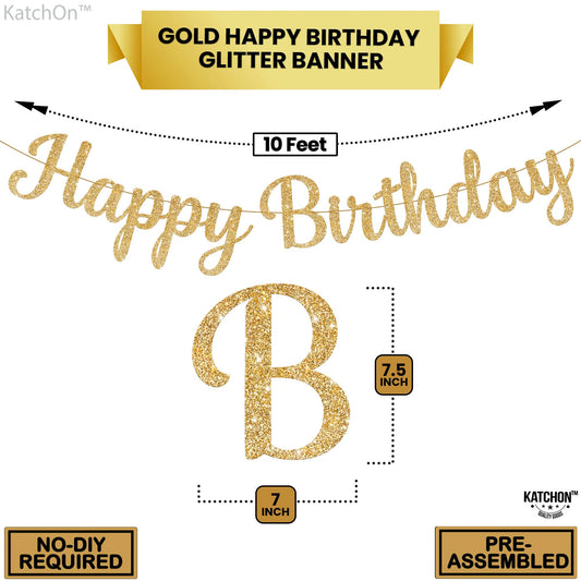 KatchOn glitter gold birthday banner displayed as a wall backdrop for celebrations.