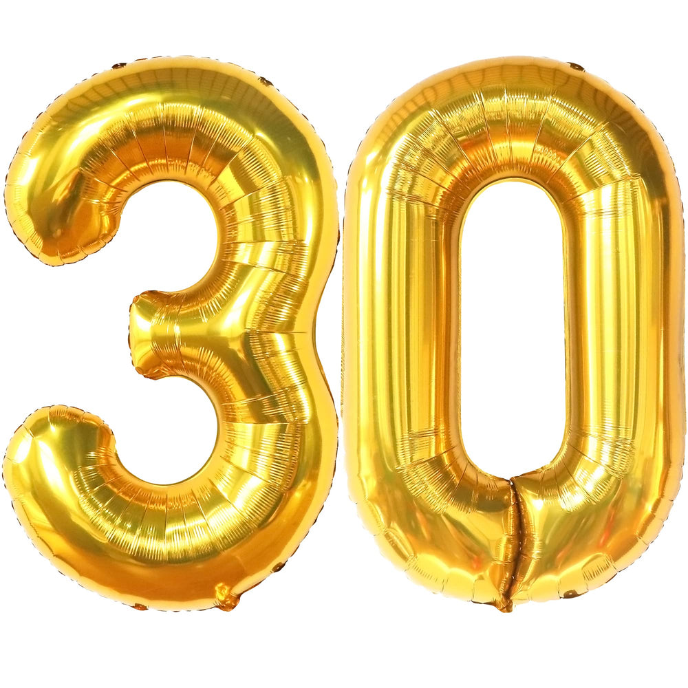 KatchOn Gold 30 Balloon Numbers 40 Inch front view for an elegant birthday display