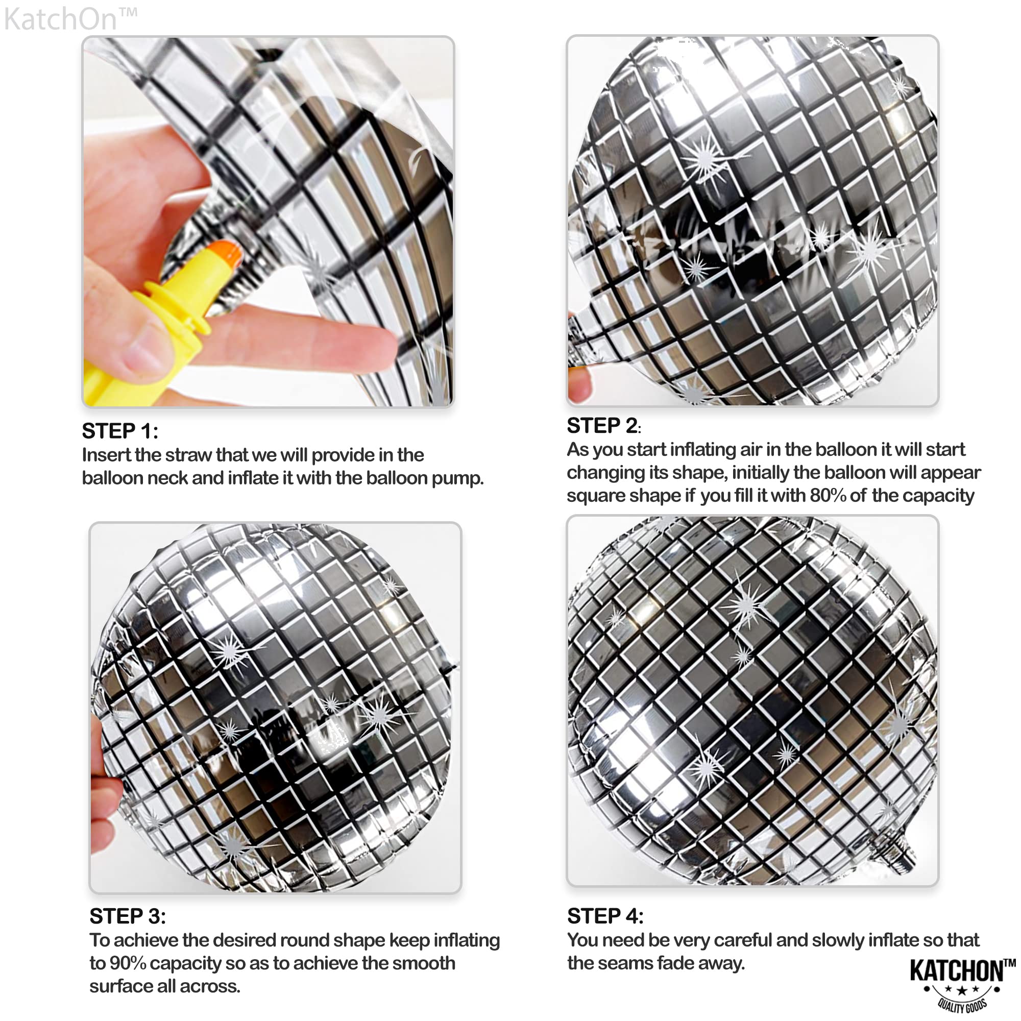 KatchOn helium-supported disco ball balloons for floating accents at parties.