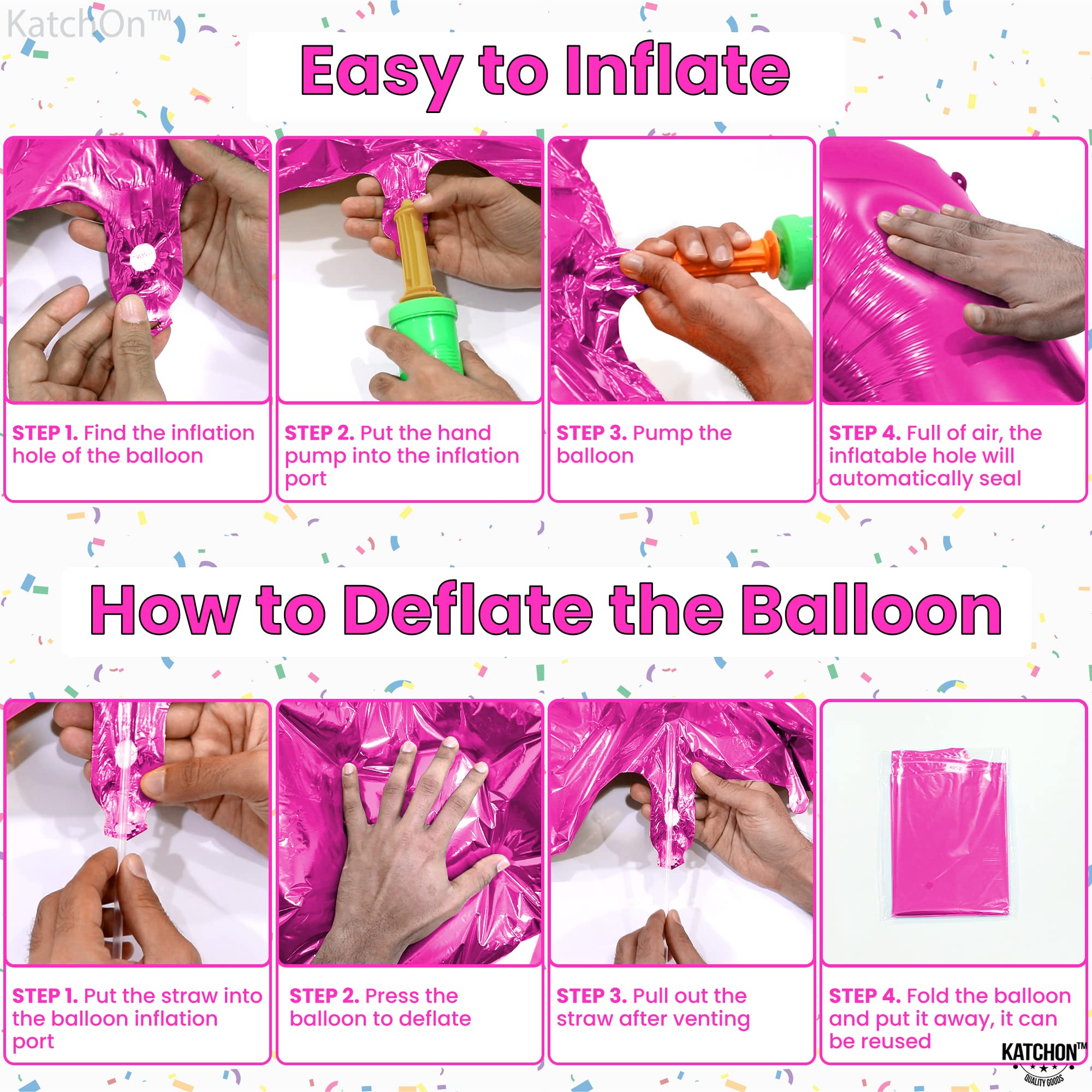 KatchOn hot pink number 6 balloon with ribbon and straw for easy setup.
