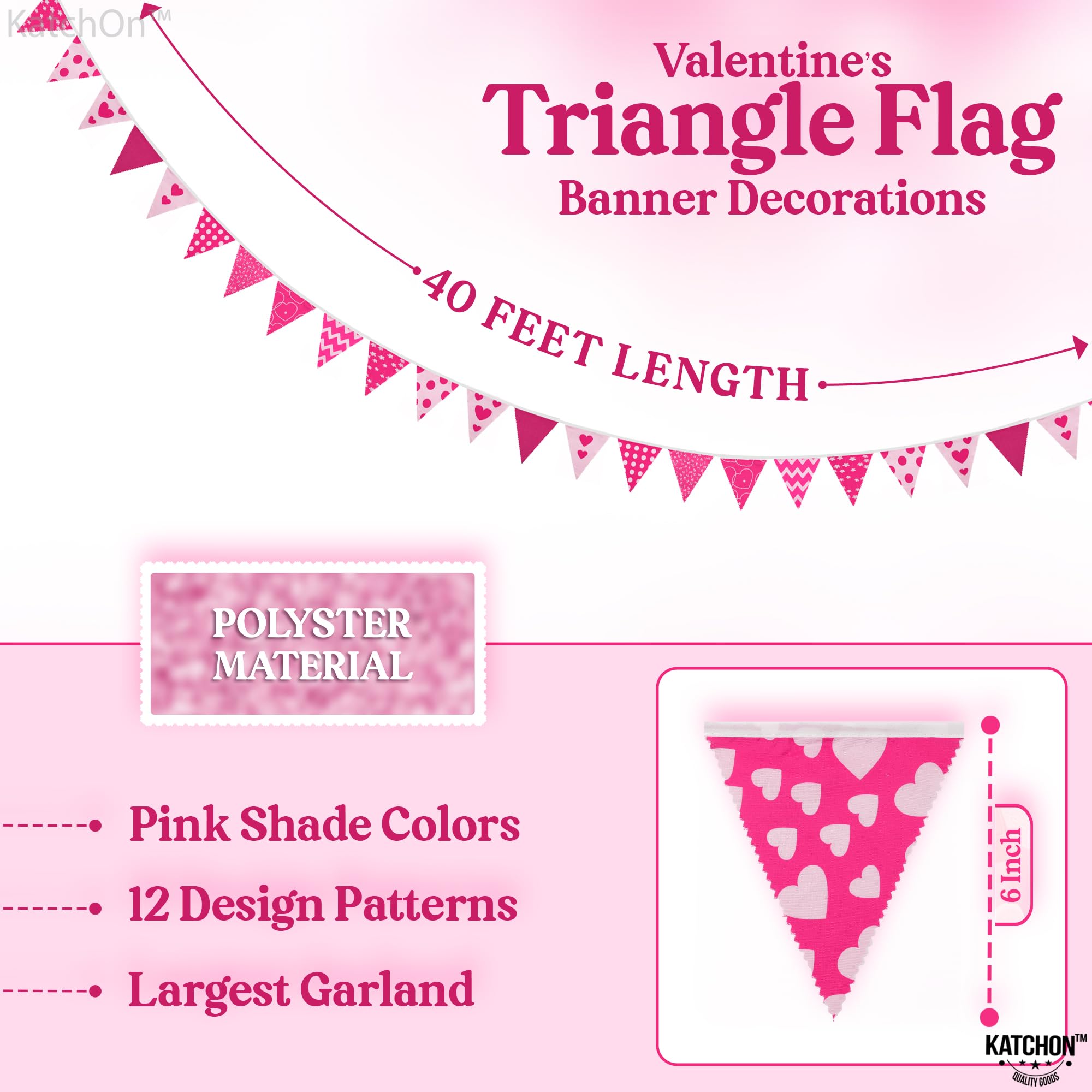 KatchOn 40-foot pennant banner full length with 12 pink designs for versatile celebrations.