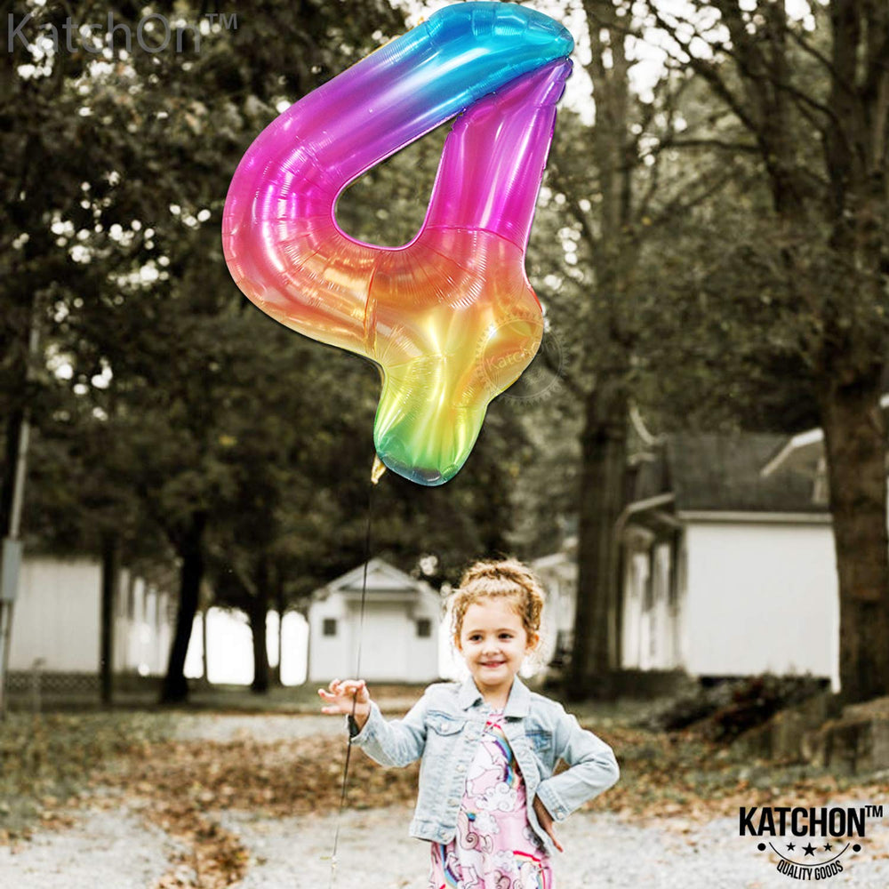KatchOn rainbow number 4 balloon ideal for princess or unicorn themes.