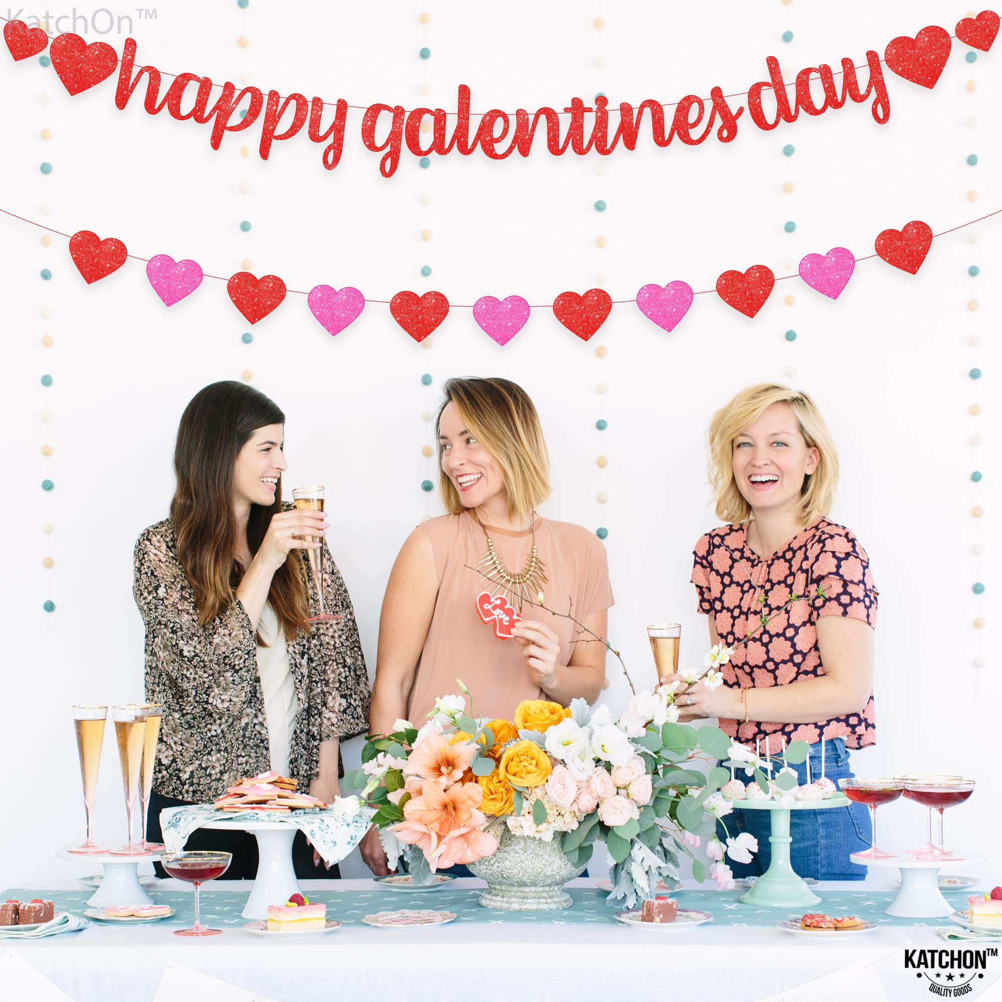 KatchOn Happy Galentines banner creates a stylish party backdrop