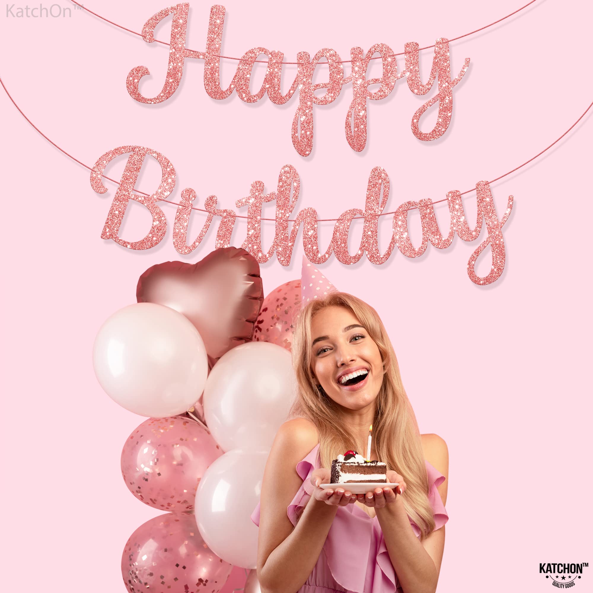 KatchOn pink and rose gold colorway enhances feminine birthday party themes.